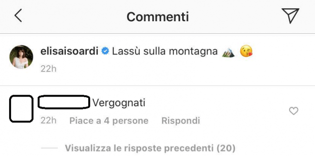 Elisa Isoardi commento Instagram