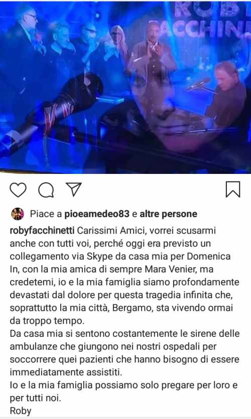 Roby Facchinetti post Instagram