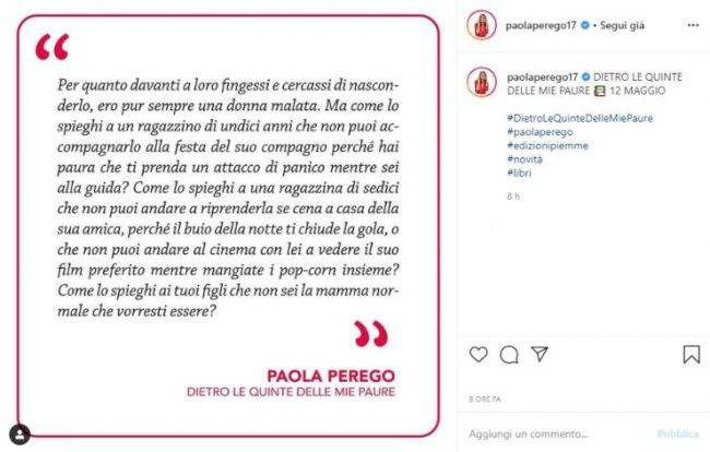 Paola Perego post Instagra,