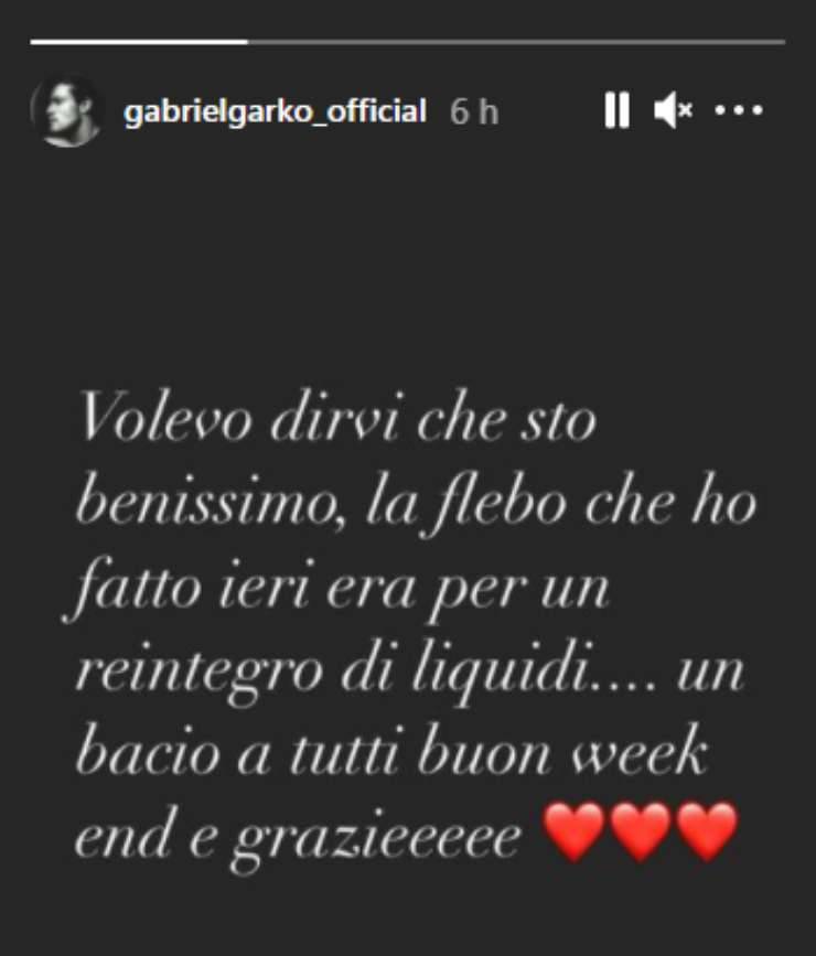 Gabriel Garko dopo ospedale