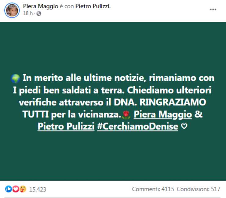 Denise Pepitone messaggio Piera