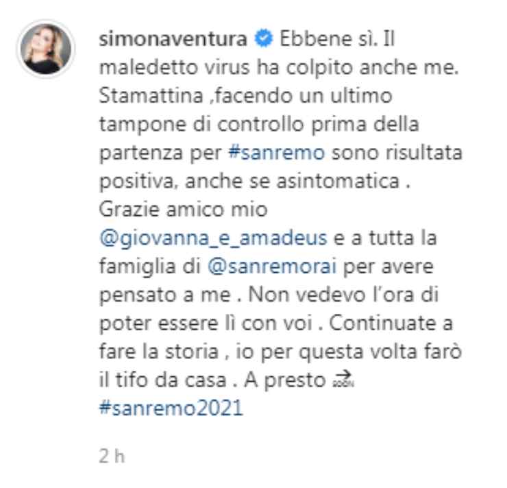Simona Ventura positiva
