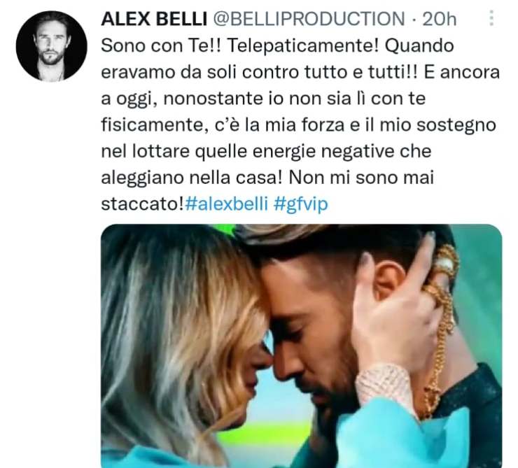 Alex Belli post su twitter 